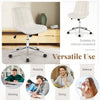 Armless white Teddy fleece office chair with adjustable height, ideal for makeup vanity or small spaces.