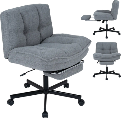 Costway Teddy Plush Reclining Office Chair w/ Footrest Adjustable Height 87896275 New