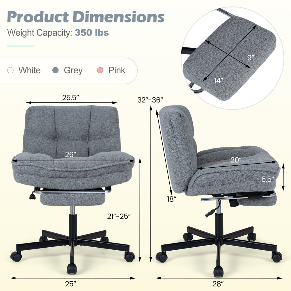 Grey Teddy Plush Office Chair with adjustable height, footrest, and ergonomic backrest for comfortable seating in any space.