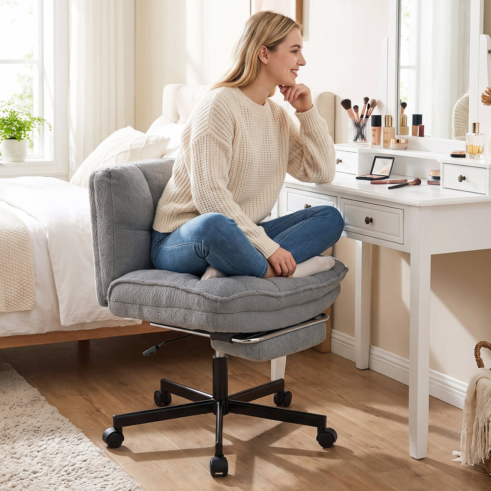 Teddy plush office chair with adjustable height, footrest, and ergonomic backrest for comfortable seating in any room.