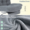 Plush teddy fabric office chair features a 5.5" padded seat, adjustable height, and extendable footrest for comfort.