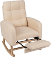 Beige teddy upholstered rocking chair with retractable footrest and ergonomic backrest for comfortable relaxation.