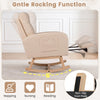 Beige Teddy upholstered rocking chair features a retractable footrest, gentle 15° rocking angle, and non-slip foot pads for stability.