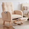 Beige teddy upholstered rocking chair with retractable footrest, perfect for nursing, reading, or relaxing in any room.