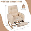 Beige teddy upholstered rocking chair with retractable footrest, featuring a soothing rocking angle and ergonomic design.