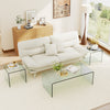 Tempered glass coffee table set featuring one clear coffee table and two end tables, ideal for minimalist living room.