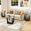 Round coffee table from the tempered glass set, showcasing a sleek design with a solid black rubber wood frame for.