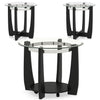 Tempered glass coffee table set of 3 with black rubber wood frame and wheels, ideal for living room or bedroom use.