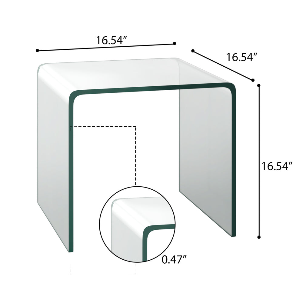 Clear tempered glass coffee table with U-frame design, suitable for living room or office use, and easy to clean.
