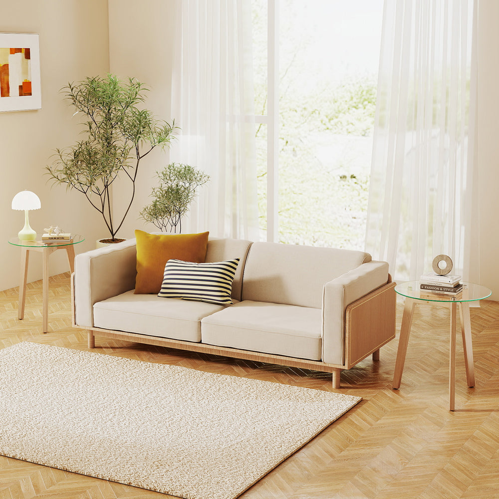 Tempered Glass End Table Round with Solid Rubber Wood Structure-Set of 2 - Gallery View 1 of 10