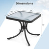 Tempered glass top patio table with heavy-duty metal frame, 20" x 20" x 18", ideal for garden or poolside use.
