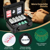 Texas Holdem poker chip set with 300 chips, waterproof cards, and tear-resistant felt in a portable aluminum case.