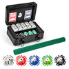 Texas Holdem poker chip set in a black aluminum case with 300 chips, cards, and poker felt for game nights.