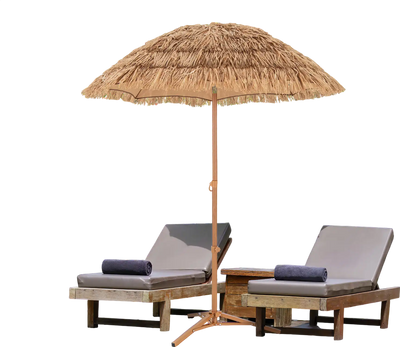 Costway 6.5' Thatched Tiki Outdoor Umbrella Foldable Stand Push Button Tilt Natural 78546291 New