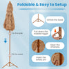 6.5 feet thatched tiki umbrella with foldable stand, featuring a push button tilt for optimal sun protection.