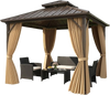 Hardtop gazebo with curtains and 4-piece rattan lounge set, perfect for outdoor patios and gardens.