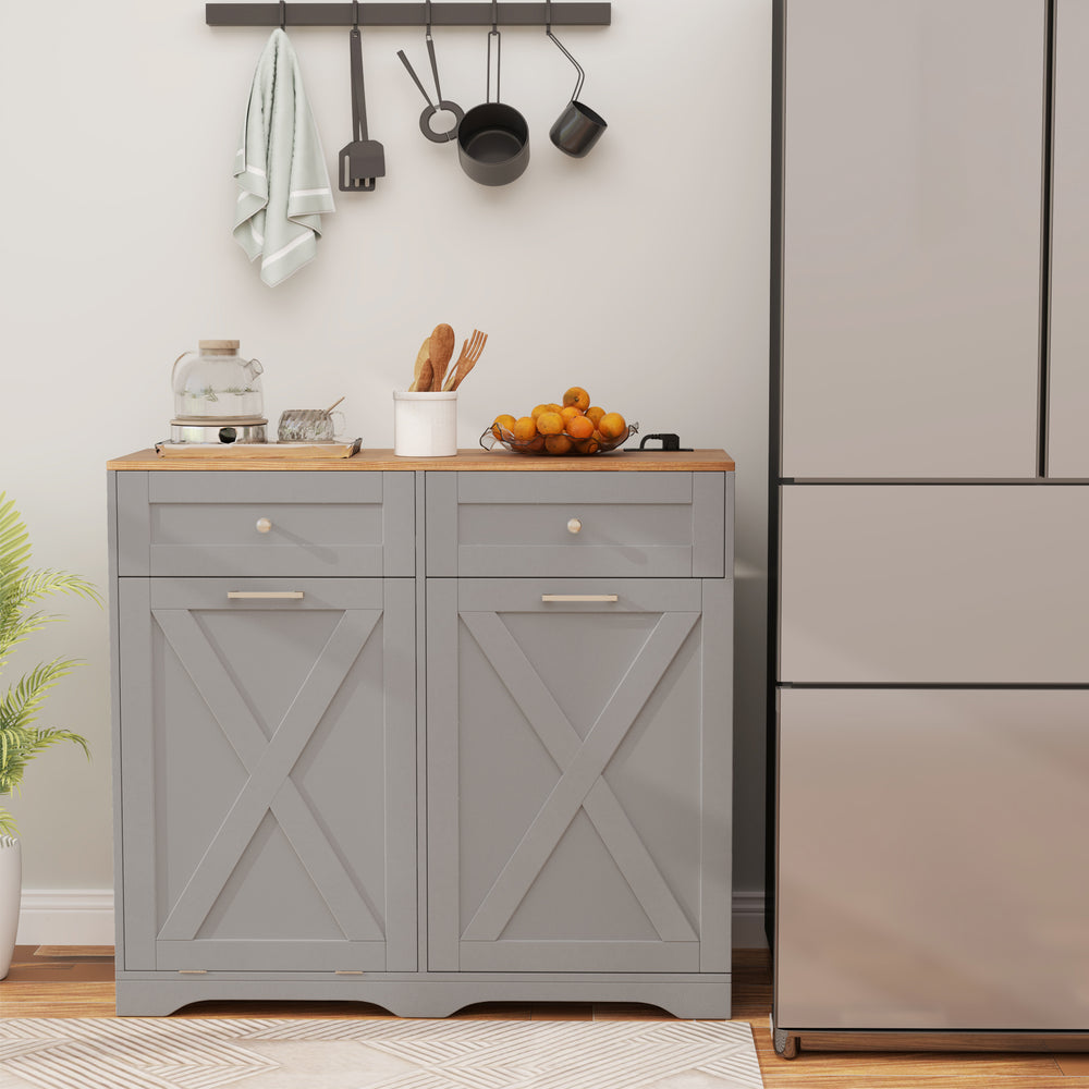 Tilt Out Trash Can Cabinet with Outlets and Adjustable Shelf-Gray - Gallery View 1 of 10