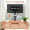 Tilt and height adjustable floor TV stand for 32"-70" TVs with built-in power outlet and adjustable AV shelves.