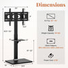 Height adjustable floor TV stand with sturdy base and power outlet, suitable for 32"-70" TVs and featuring cable.