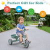 Toddler convertible trike in green, featuring a carbon steel frame and detachable back storage basket for kids' fun.