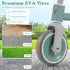 Close-up of the premium EVA tire on a green toddler convertible trike, designed for smooth movement and higher safety.