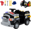 Toddler fire toy car in black with steering wheel, safety belt, and included accessories for ages 37-95 months.
