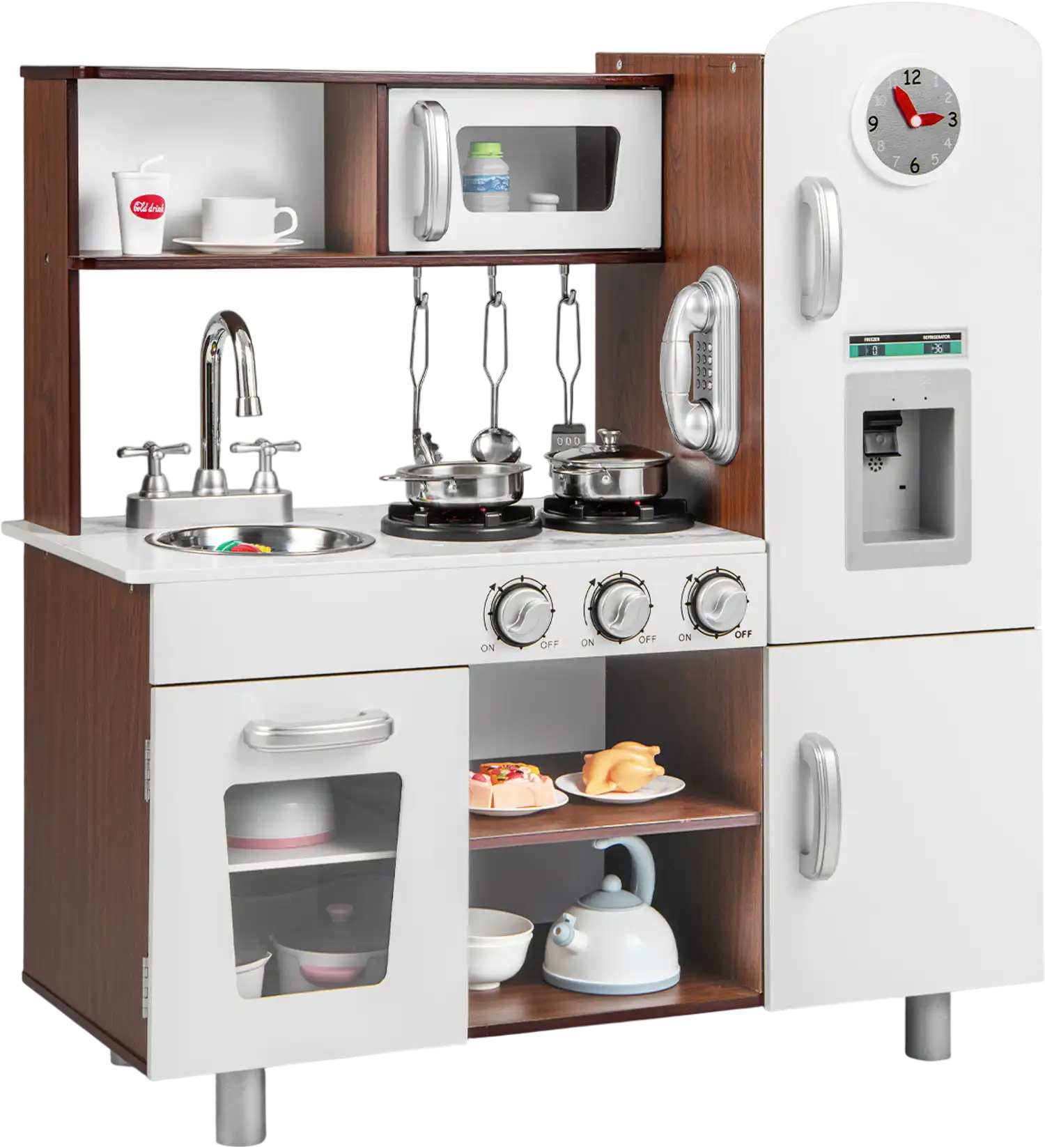 Costway Kids Kitchen Playset Realistic Sounds Lights Brown White 67839152 New