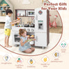 Kids kitchen playset in brown and white with realistic sounds, lights, and ample storage for imaginative play and skill.