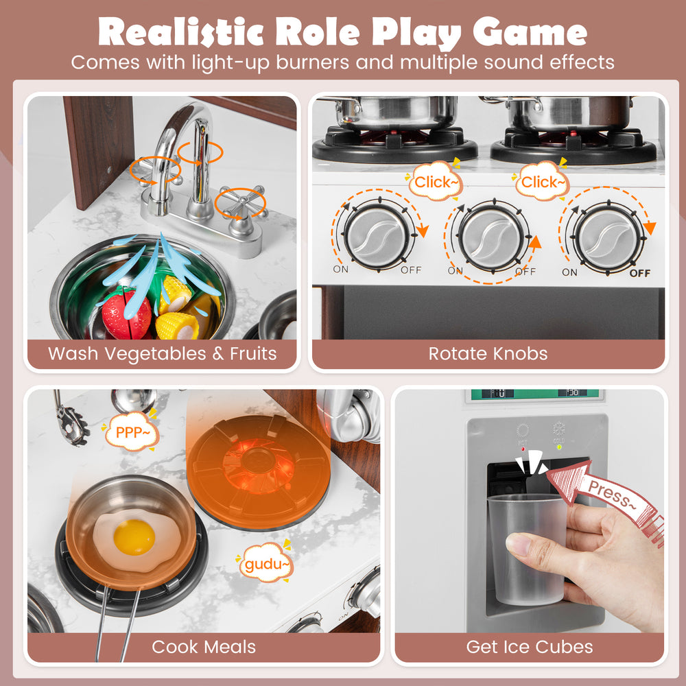 Kids kitchen playset featuring realistic lights and sounds, stainless steel pots, and interactive cooking knobs for.