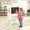 Toddler Kitchen Step Stool with Activity Chalkboard and Adjustable Height-White - Gallery View 1 of 11