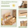 Toddler activity table with flip-top storage, solid wood legs, and paper roll holder for creative play and organization.