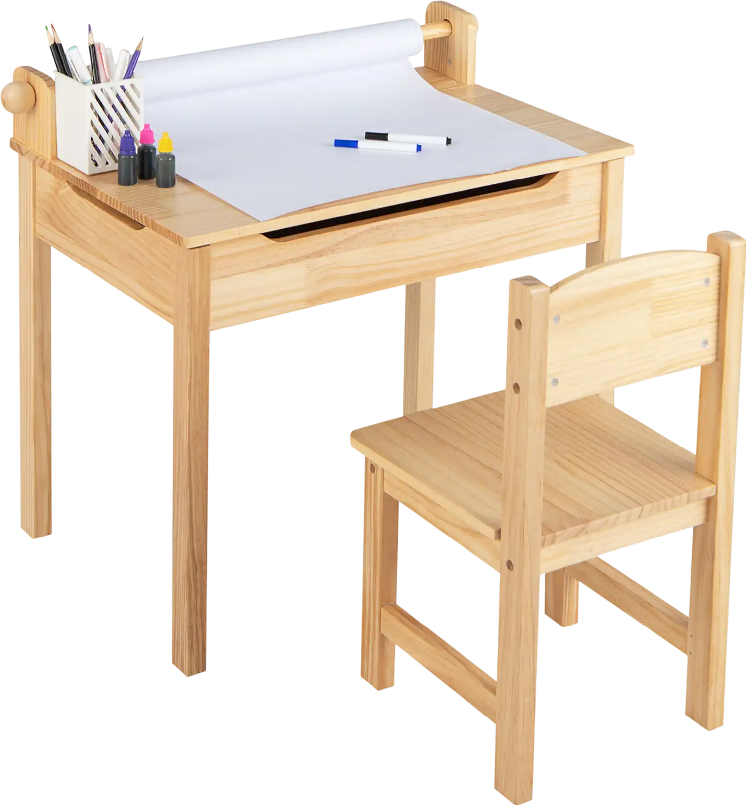 Costway Toddler Activity Table & Chair Set w/ Paper Roll Holder 73142698 New