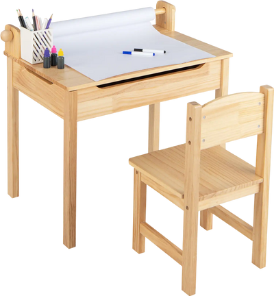 Costway Toddler Activity Table & Chair Set w/ Paper Roll Holder 73142698 New