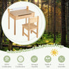 Toddler activity table and chair set with solid wood legs, paper roll holder, and storage, perfect for creative play.