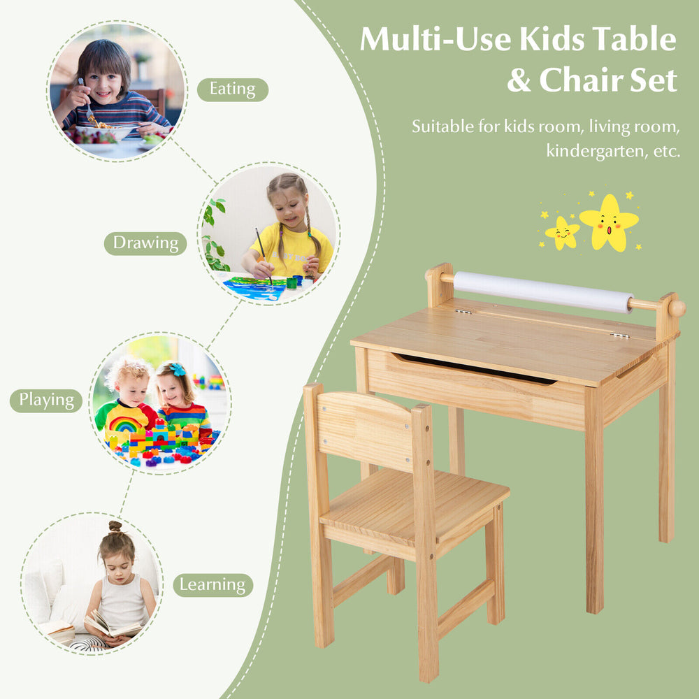 Toddler multifunctional activity table and chair set with paper roll holder, ideal for drawing and learning in kids'.