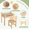 Toddler activity table and chair set in natural wood with paper roll holder, pen slot, and easy-to-clean surface.