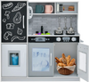 Toddler pretend play kitchen in white with removable sink, stove, and accessories for imaginative play for ages 3-6.