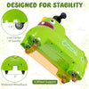 Toddler ride-on toy car in green with 4-wheel support, low center of gravity, and fun LED lights for safe indoor play.