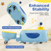 Toddler ride-on toy in blue with trailer, featuring 6 anti-tipping stoppers for enhanced stability and safety.
