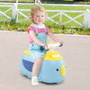 Toddler ride-on toy in blue with trailer, featuring music and storage, designed for stability and fun outdoor play.