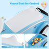Curved white seat of the blue toddler ride-on toy with anti-falling design and under-seat storage for kids' belongings.
