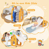 Foldable kids slide with basketball hoop, featuring climbing and sliding zones, made of BPA-free HDPE for safe indoor.