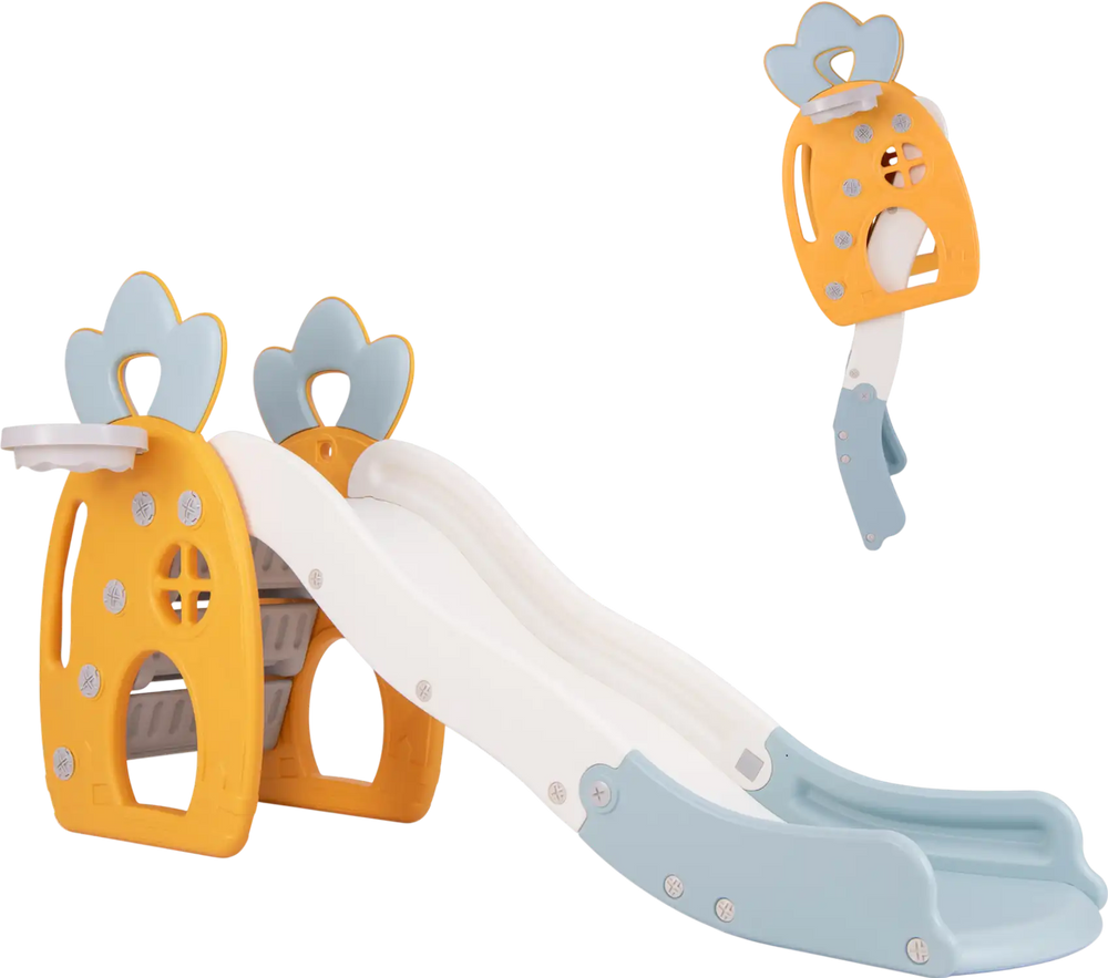 Foldable Slide with Basketball Hoop and Buffer Zone for Kids Aged 3+ Years Old