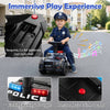 Toddler sliding car in black with police lights, steering wheel, and under-seat storage for engaging playtime fun.
