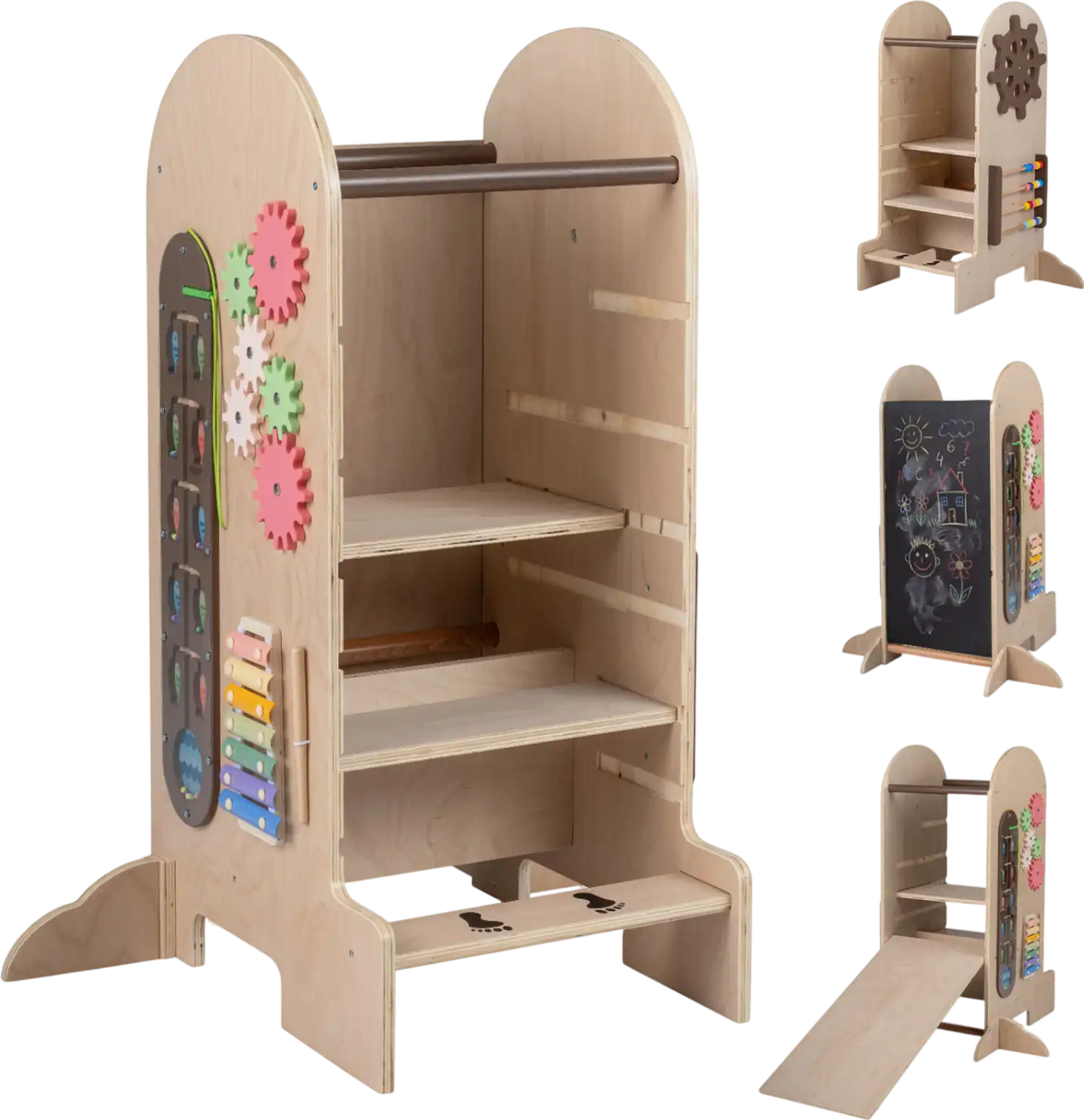 Costway Toddler Standing Tower Step Stool Adjustable Height Chalkboard Slide 64705460 New