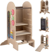Toddler Standing Tower Kids Step Stool with Adjustable Height Chalkboard and Slide