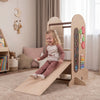 Toddler standing tower with adjustable height, slide, and colorful activity features for safe, fun playtime.