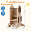 Toddler standing tower dimensions chart showing height, width, and depth for perfect fit in homes and play areas.