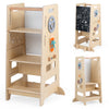 Toddler standing tower with adjustable height, blackboard, and sturdy beech wood for safe kitchen activities.