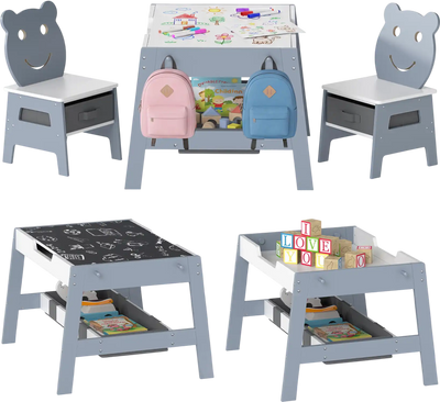 Costway 5-in-1 Toddler Art Desk Table & 2 Chairs Reversible Chalkboard Whiteboard 85870285 New